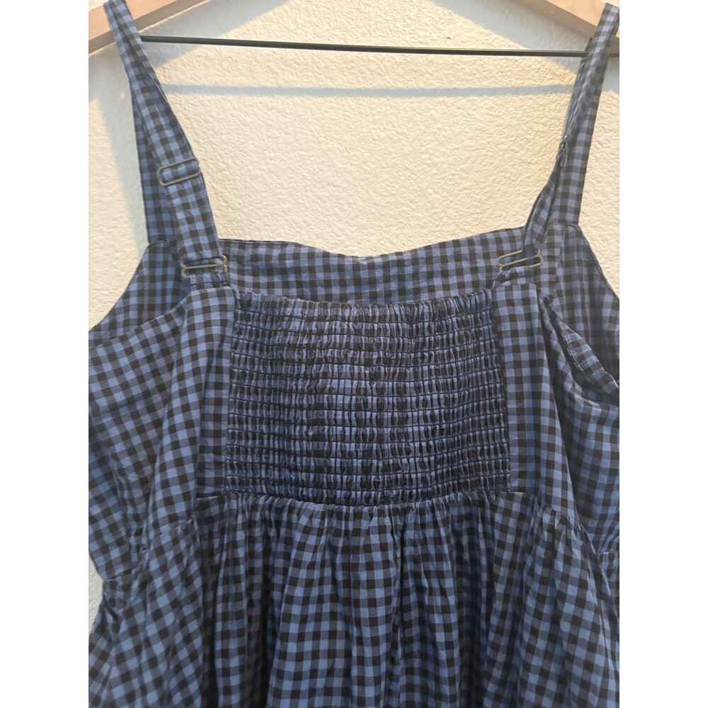 Marine Layer Demi Poplin Midi Dress Womens Large Blue Gingham Pima Cotton - Picture 8 of 12